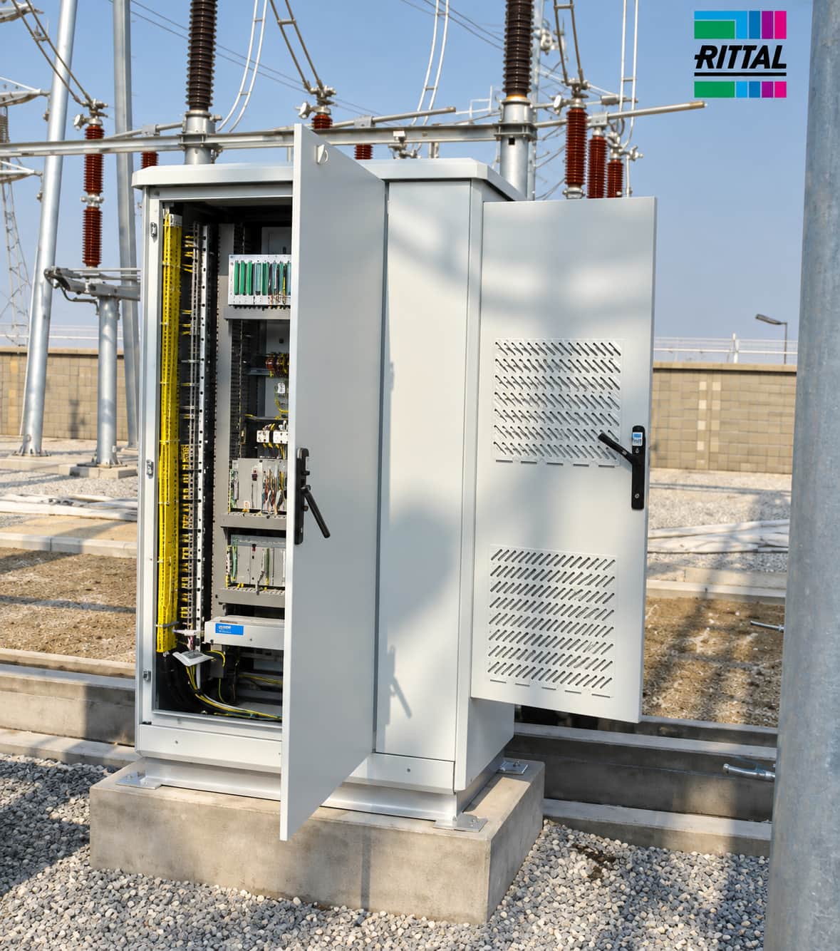 Smart substation outdoor enclosure with side-mounted climate control compartment