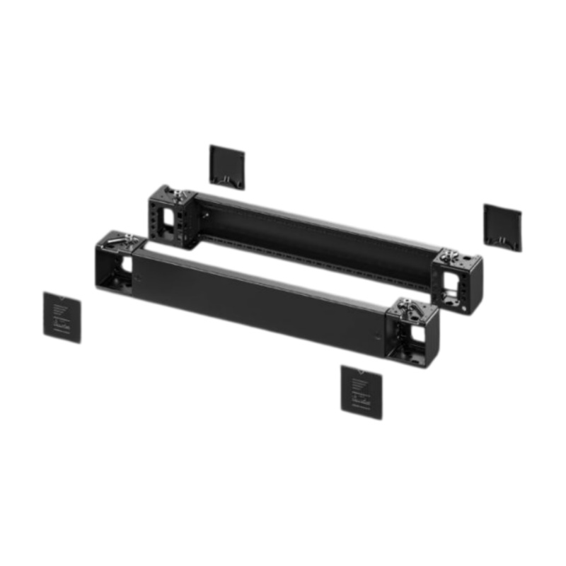 Base/plinth corner pieces with base/plinth trim panels, front and rear for base/plinth system VX, carbon steel